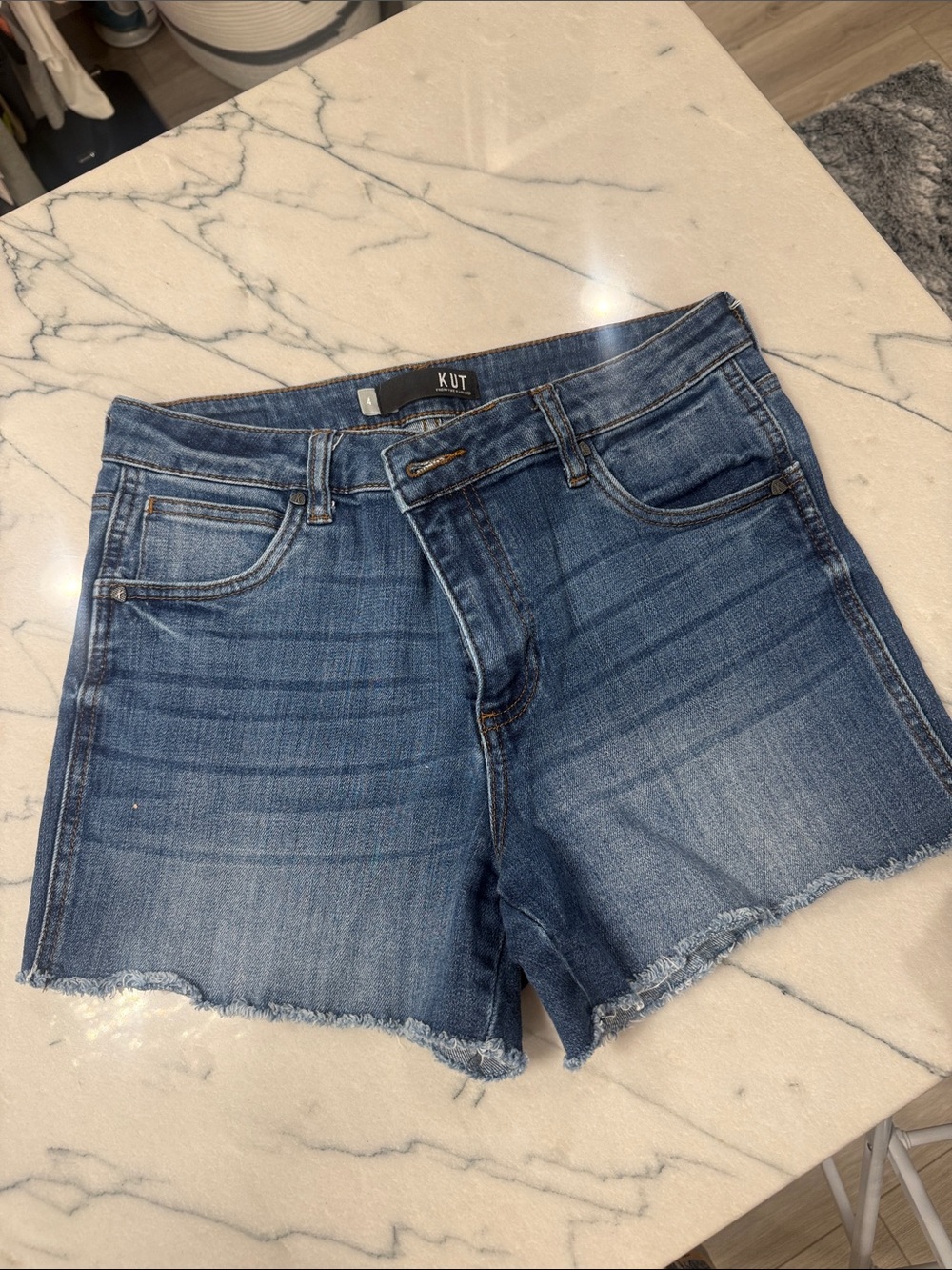 Kut from the Kloth Gidget 4 Washed Blue Denim Cutoff Shorts